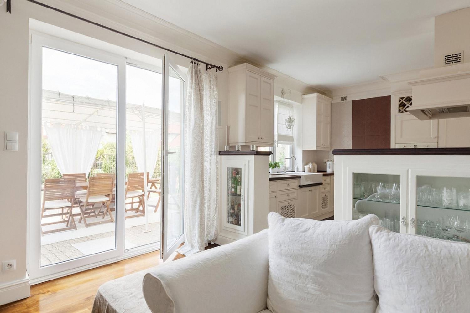 Large glass patio doors and windows in a Dubai villa living area